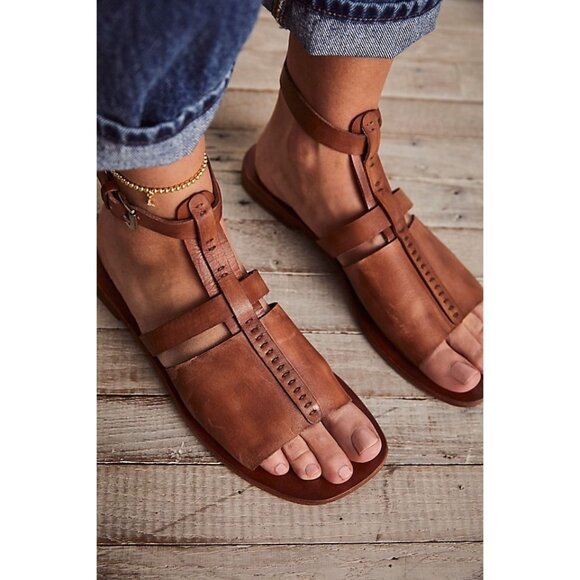 Free People Long Weekend Boho Sandals Leather Brown Womens Size 8 - Picture 1 of 5